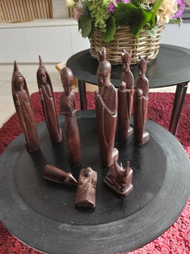 Handgesneden Afrikaans kerststal, Ophalen, Minder dan 20 cm, Handgemaakt, Hout