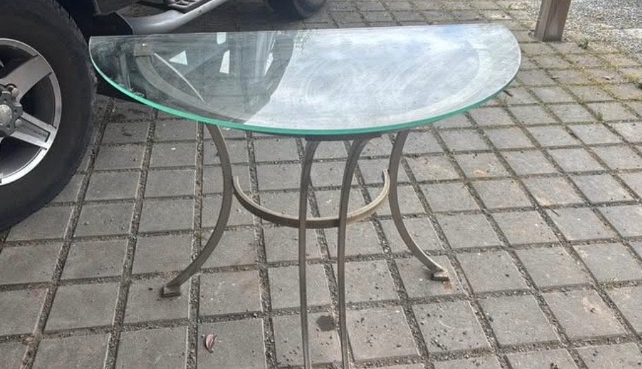 Bijzet tafel glas en inox, Ophalen, Glas