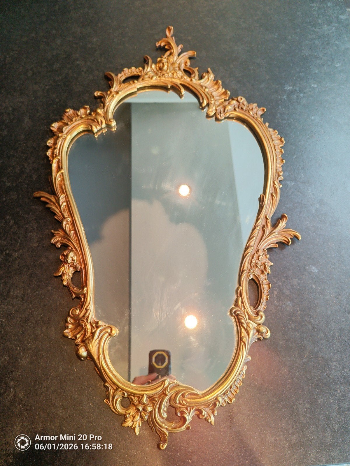 Véritable miroir baroque authentique., Enlèvement, Autres formes, Moins de 50 cm, Moins de 100 cm