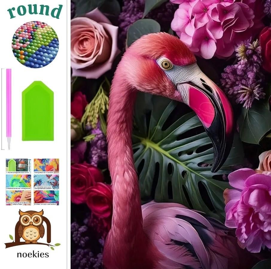 nr 382 Diamond Painting Flamingo 30x20cm (rond), Roze, Verzenden, Nieuw, Overige materialen