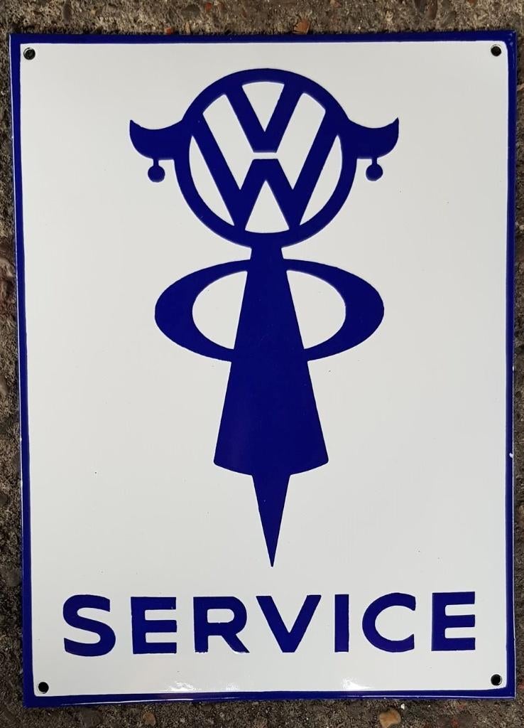 VW service zwaar emaillen reclame decoratie bord mancave, Verzamelen, Ophalen of Verzenden, Zo goed als nieuw, Reclamebord