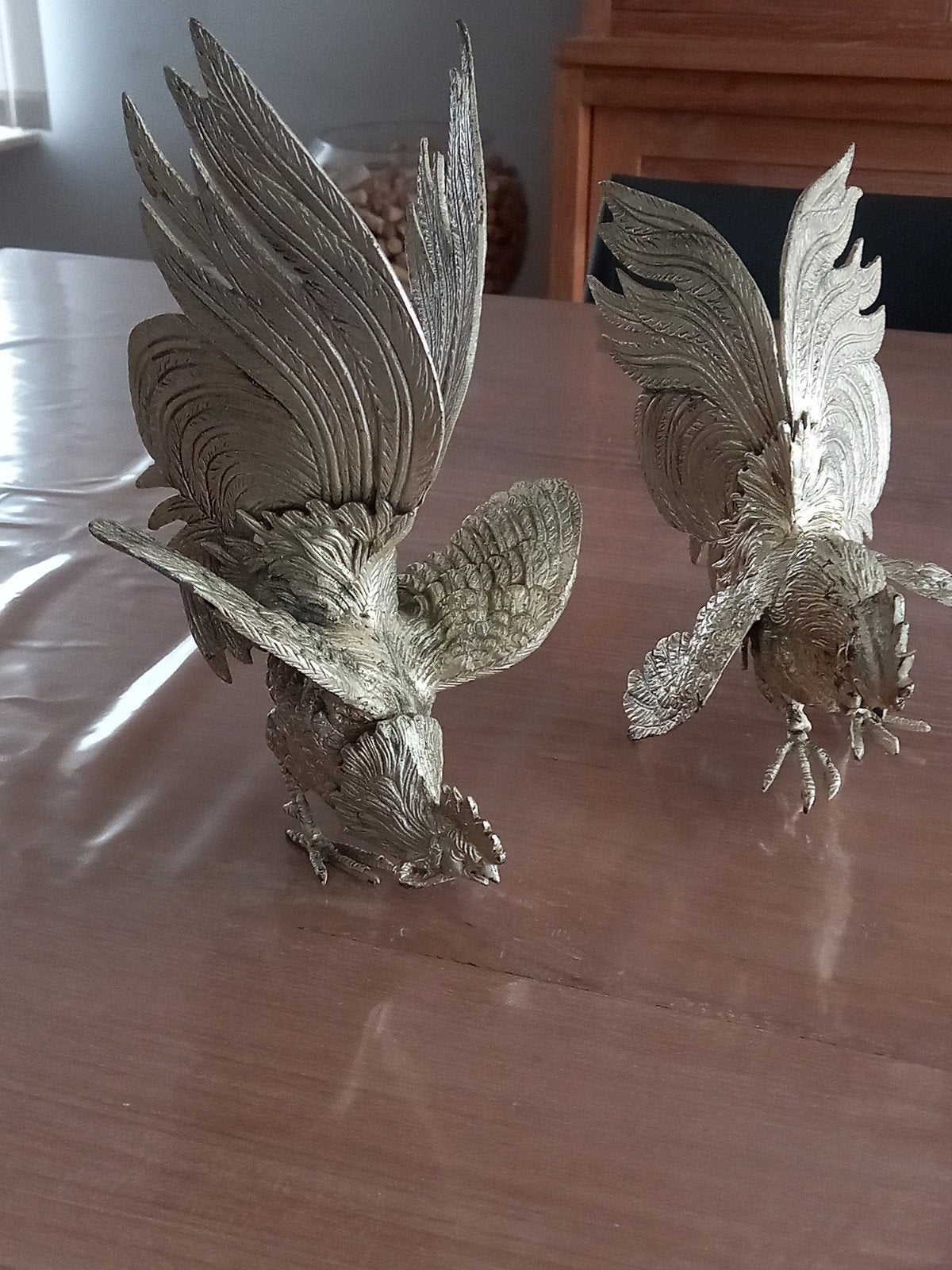5 stuks verzilverde Spaanse metalen vogels, Antiek en Kunst, Ophalen