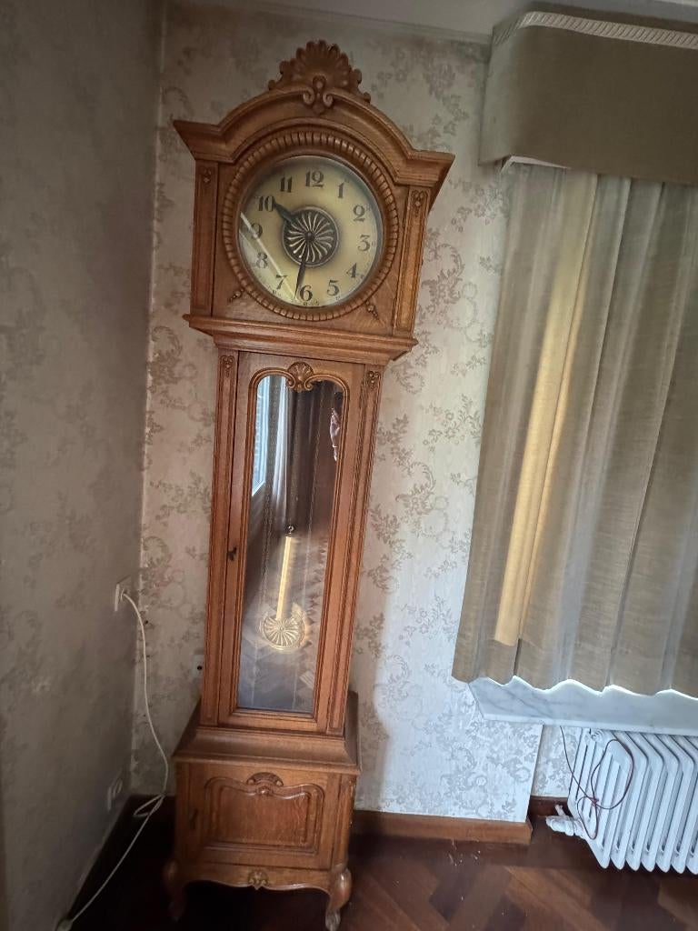 Staande slingerklok eik, vergulde slinger en gewicht, 214 cm, Huis en Inrichting, Ophalen