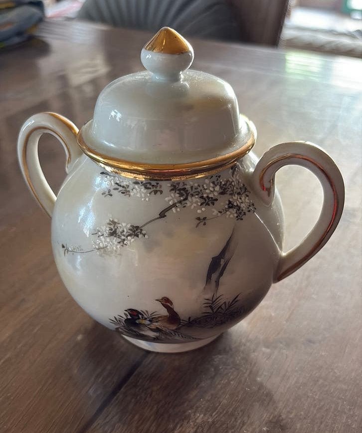 Sucrier japonais vintage peint à la main, Enlèvement ou Envoi