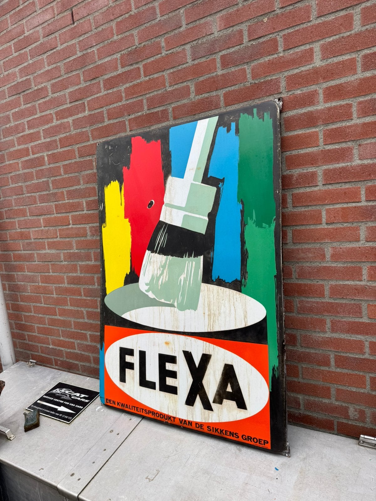 FLEXA Verf oud groot emaille reclamebord, Reclamebord, Gebruikt, ., Ophalen of Verzenden