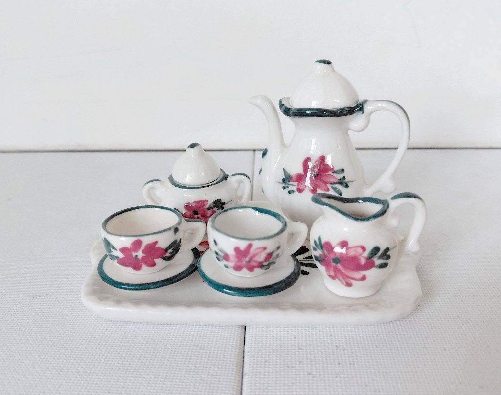 Vintage miniatuur theeservies (8-delig) – Handbeschilderd, Ophalen of Verzenden