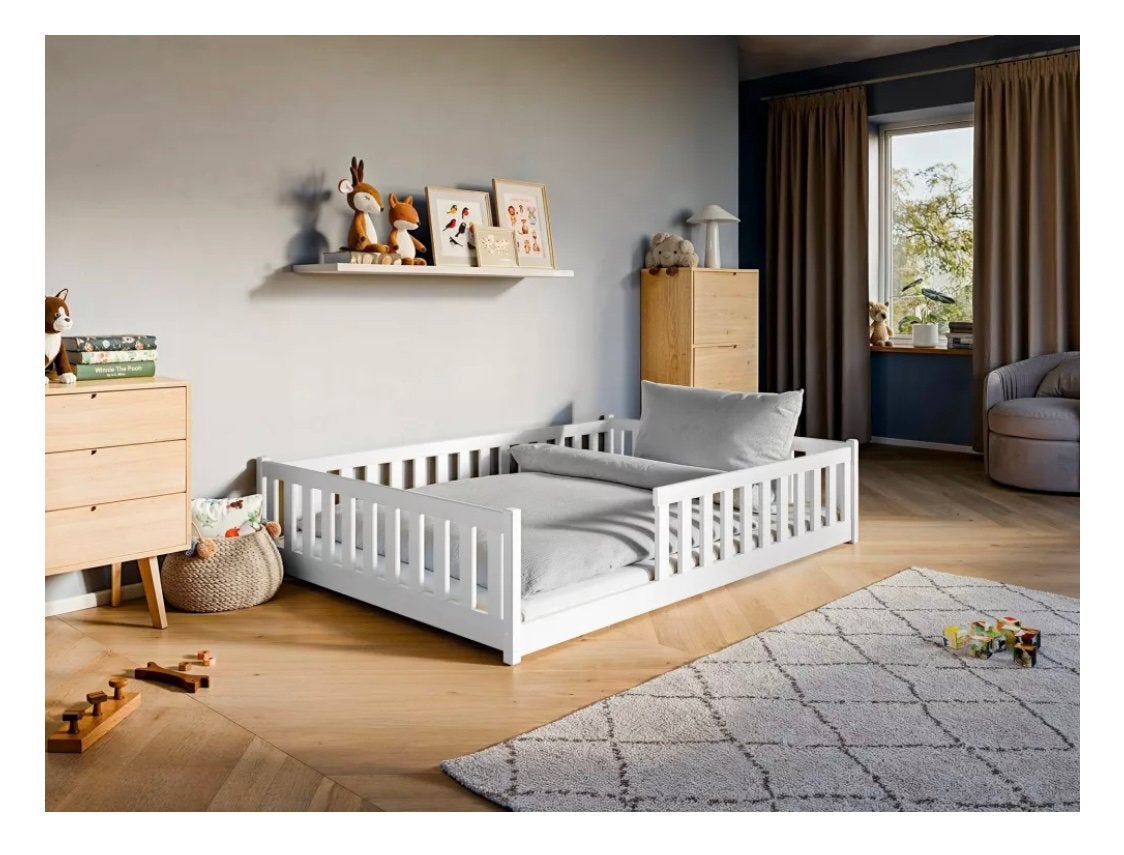 Lit de plain-pied pour enfant en pin massif blanc 140x200, Enlèvement, Comme neuf, Matelas