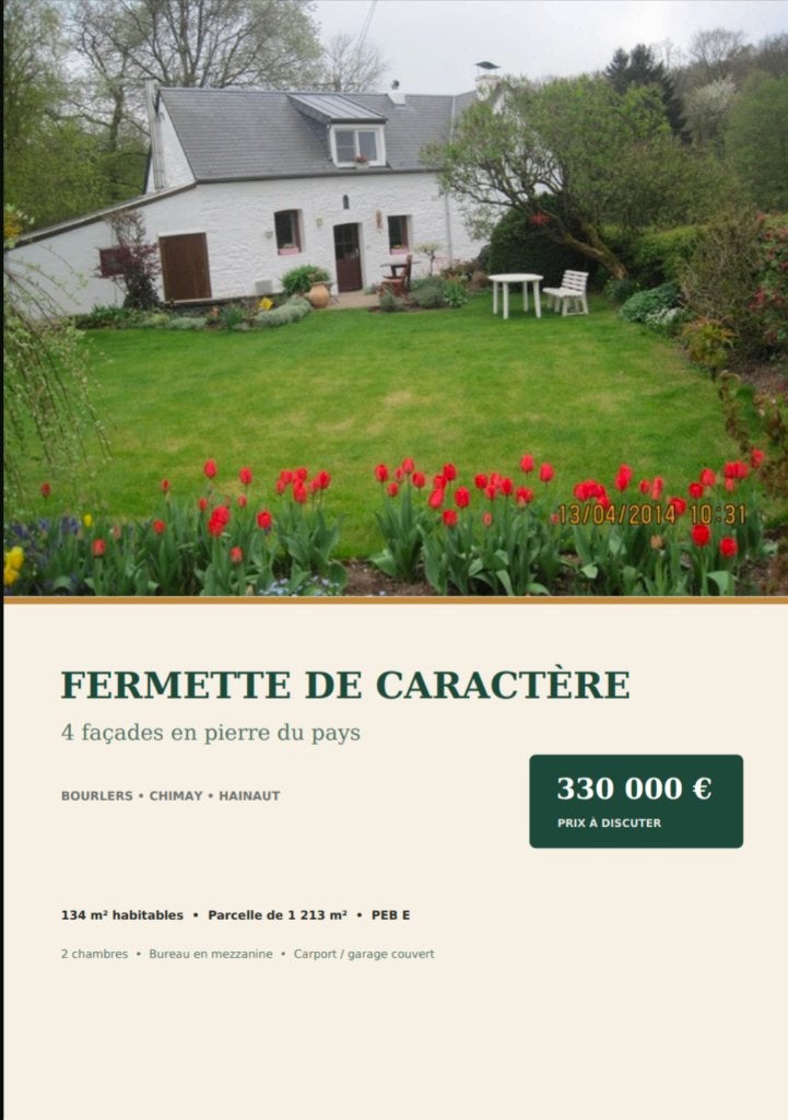 Fermette de caractère à Bourlers, Immo, Province de Hainaut, 2 pièces, Autres types, Bourlers