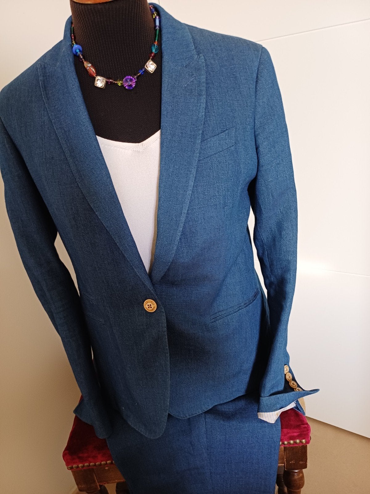 Broekpak v MassimoDuty in Petroliumblauw. Mt 40, Kleding | Dames, Jasjes, Kostuums en Pakken, Maat 38/40 (M), Kostuum of Pak, Blauw