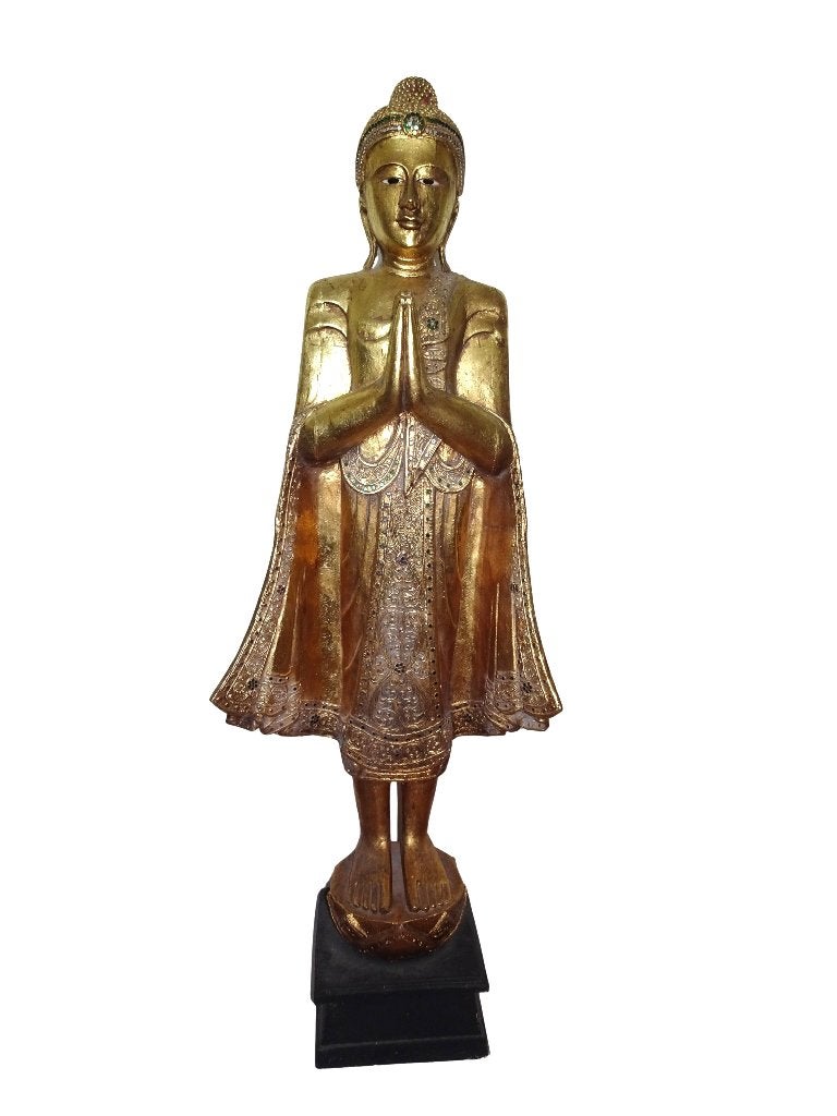 Veilinghuis Oranje - Grande statue de Bouddha Mandalay dorée, 110 cm, Sculpture, Or, Enlèvement
