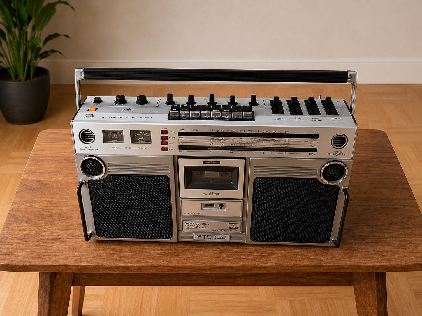 Vintage SANWA 7065A Stereo Boombox – 1978 – Volledig werkend, Enlèvement, Utilisé, Radio