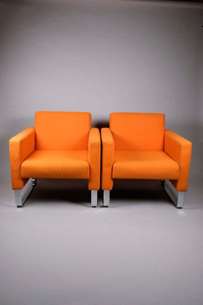 Paire de 2 fauteuils / Armchair Vintage Design 1970, Huis en Inrichting, Fauteuils, Gebruikt, Metaal, Stof, 75 tot 100 cm, 75 tot 100 cm