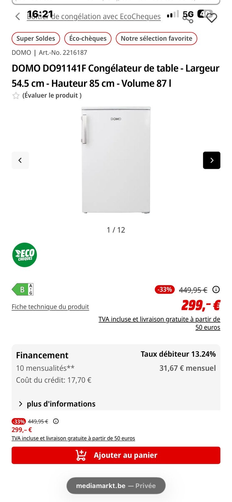 Congelateur, Enlèvement ou Envoi, Neuf, À Poser