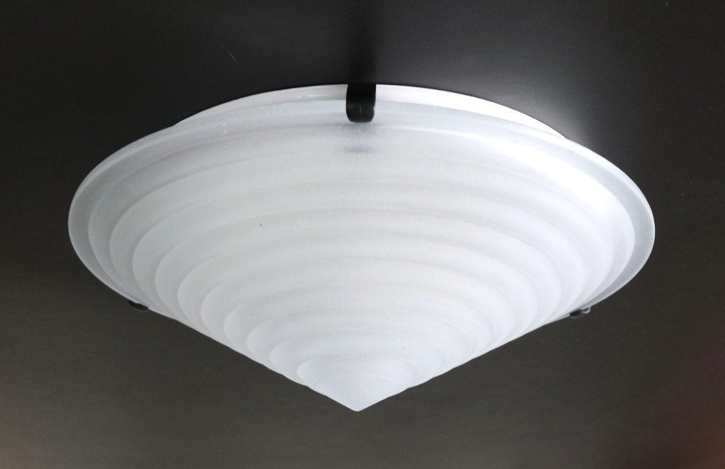 Vintage Massive plafondlamp – geribbeld opaalglas, Enlèvement ou Envoi, Vintage, Verre, Comme neuf