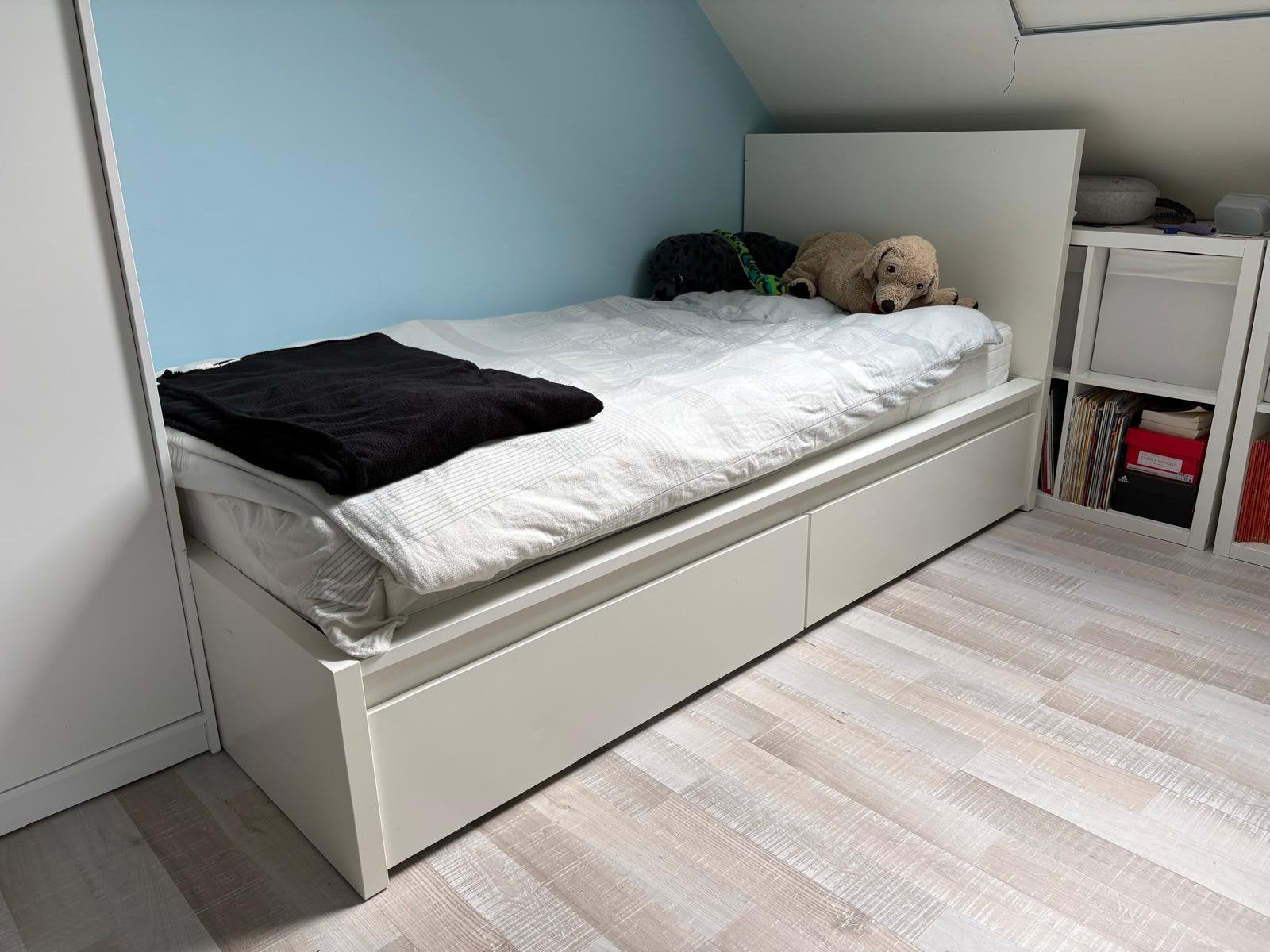IKEA Malm bed met lattenboden, matras en 2 lades, Huis en Inrichting, Ophalen, 90 cm, Eenpersoons, Wit