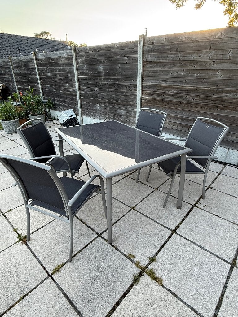 Terras tafel met stoelen, Ophalen, Gebruikt, Rechthoekig, Aluminium