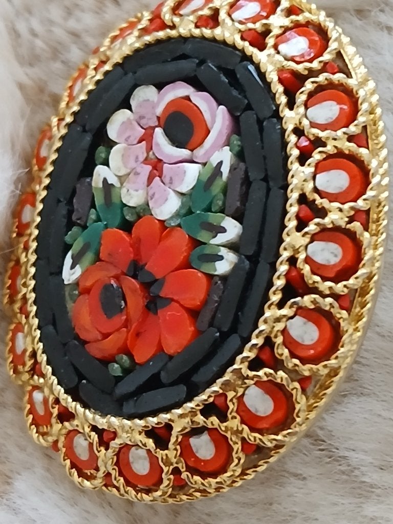 Ancienne Broche floral en micro-mosaïque, Bijoux, Sacs & Beauté, Enlèvement ou Envoi, Comme neuf