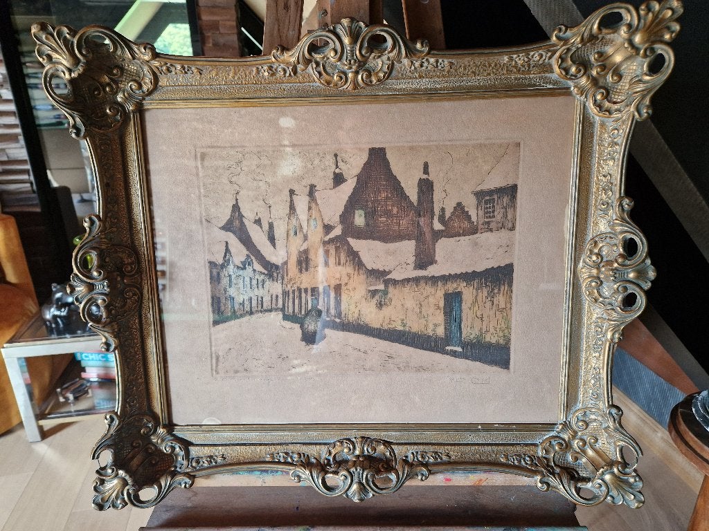 JULIEN CELOS (BELGIË, 1884-1953), Vue urbaine, Encadré, 54 cm, Eau-forte
