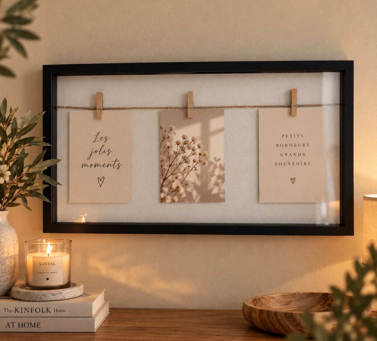 Cadre vitrine noir – personnalisé avec ficelle & pinces, Enlèvement, Comme neuf