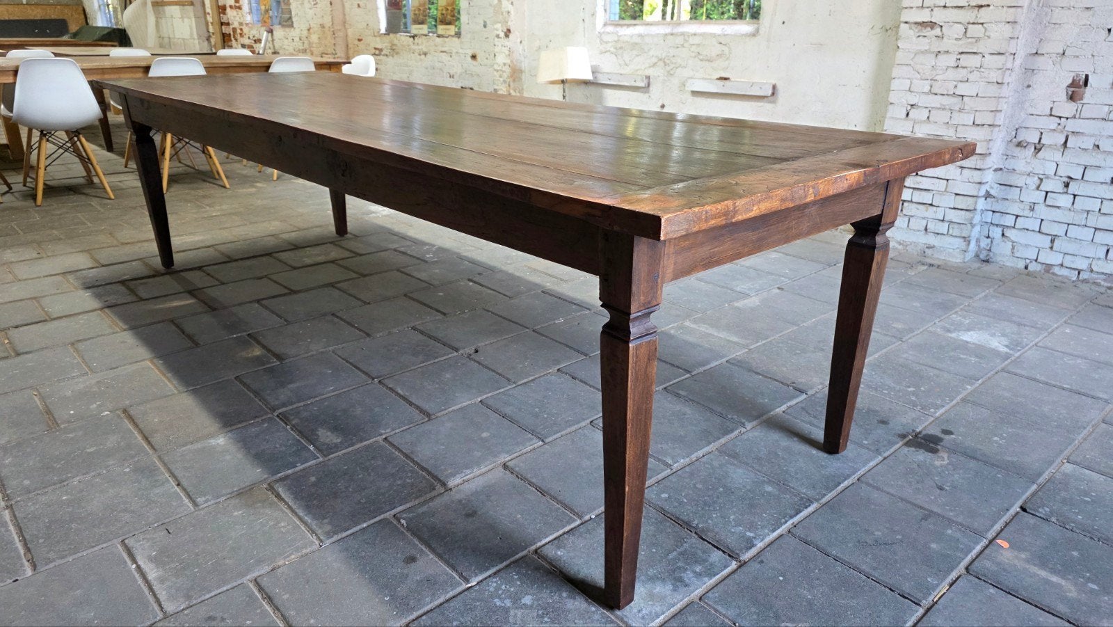 300 cm lange boerentafel mooi geleefd blad met 3 laden, Huis en Inrichting, Tafels | Eettafels, Ophalen of Verzenden, Gebruikt