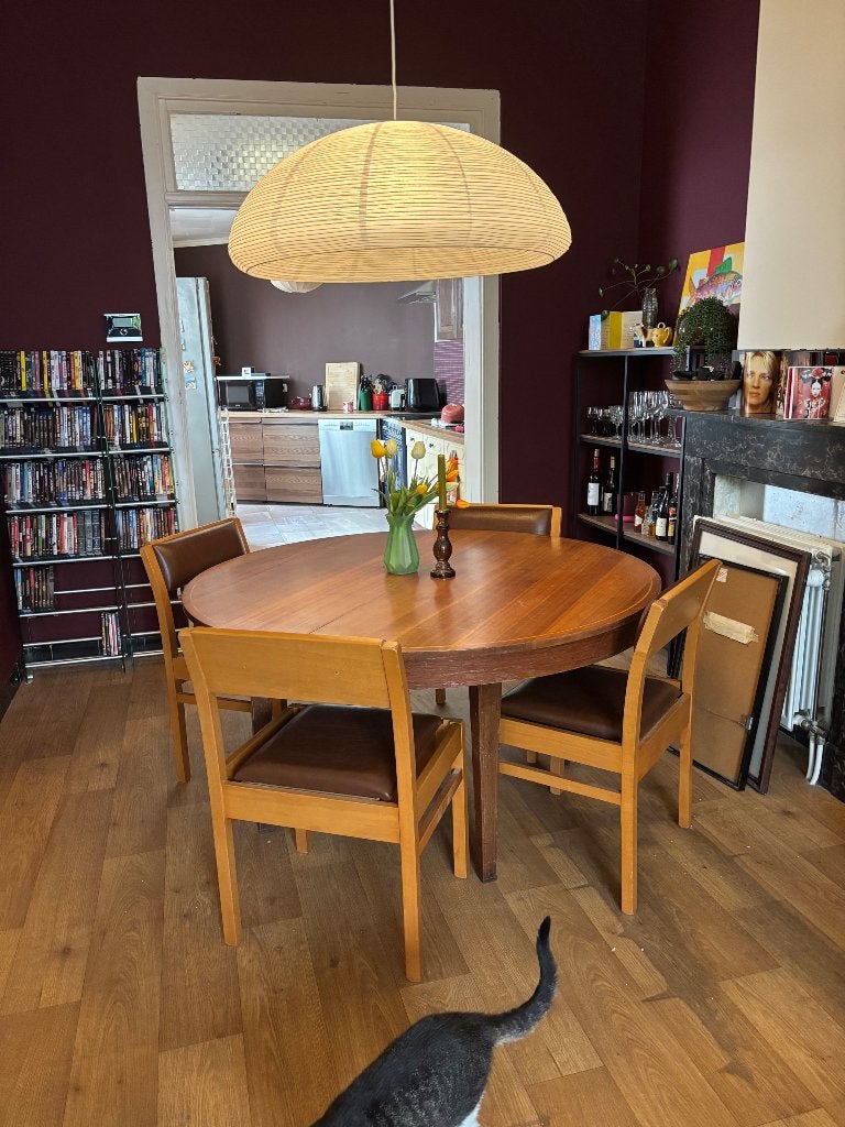 Vintage ronde tafel, Ophalen, Gebruikt, 50 tot 100 cm, 100 tot 150 cm