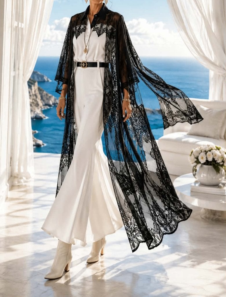 Blouse longue noire transparente avec broderie en dentelle, Zara Woman, Enlèvement ou Envoi, Noir, Autres types