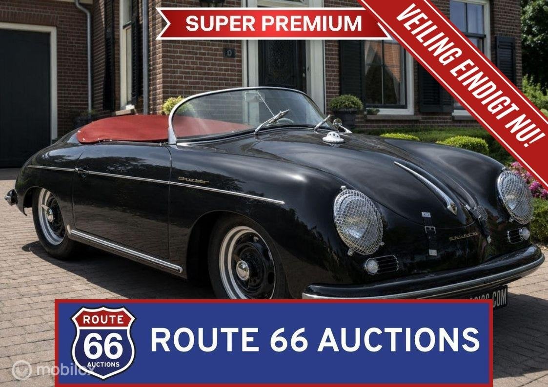 Porsche 356 Pre-A Speedster | 1955 | Route 66 Auctions, Auto's, Zwart, Bedrijf, Overige carrosserie, Porsche