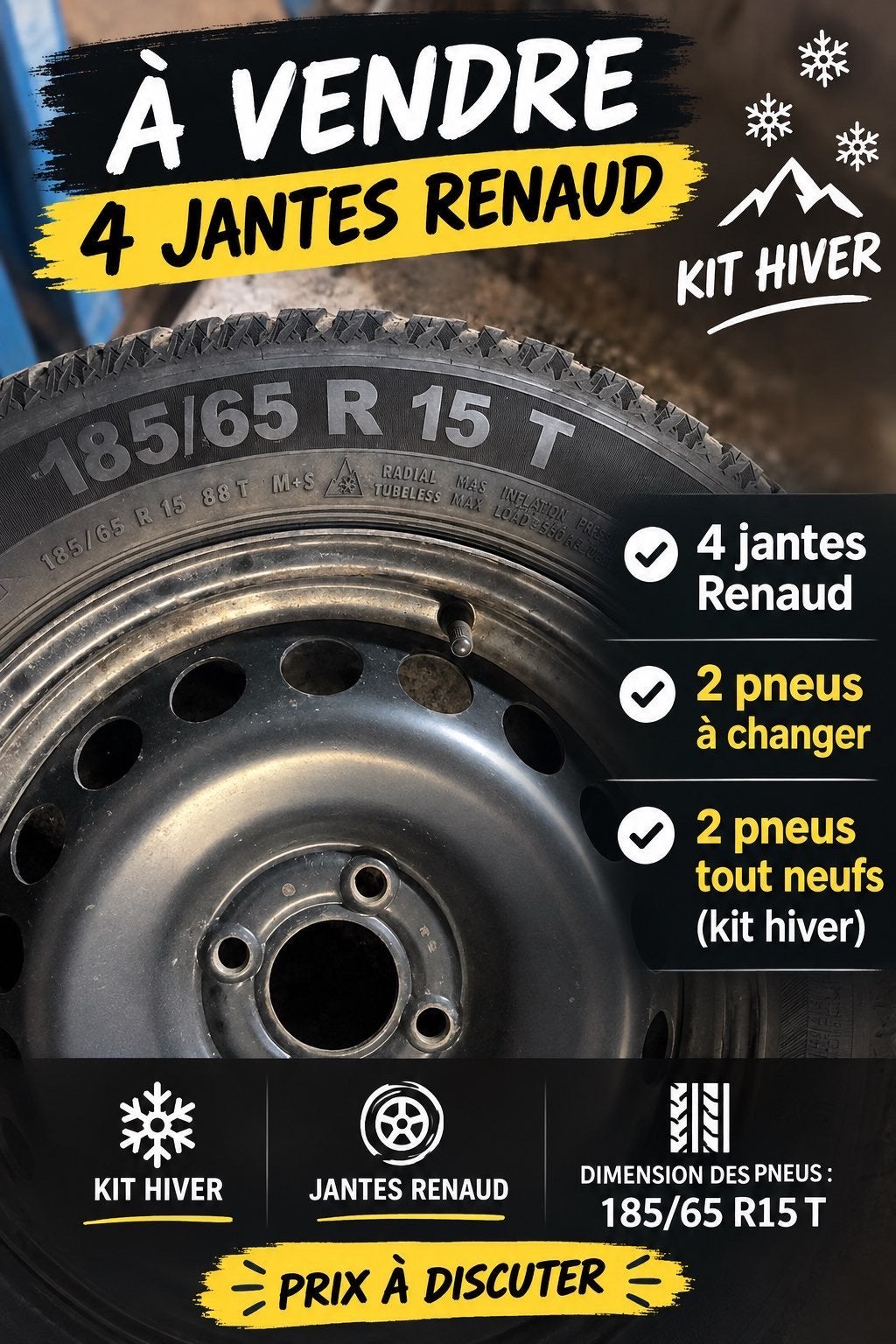 4 Jantes Renaud kit hiver, Autos : Divers, Enlèvement, Comme neuf
