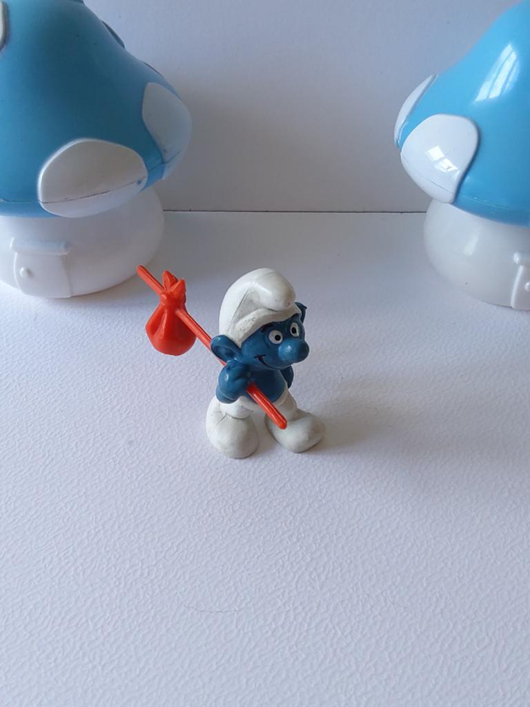 Schtroumpf avec baluchon, Enlèvement ou Envoi, Utilisé, Poupée, Figurine ou Peluche