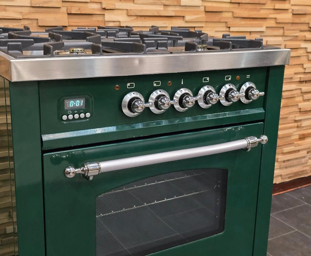 🔥Luxe Fornuis Boretti 70cm groen en rvs 4 pits GASOVEN, Elektronische apparatuur, Fornuizen, Ophalen, 60 cm of meer, Grill, 4 kookzones