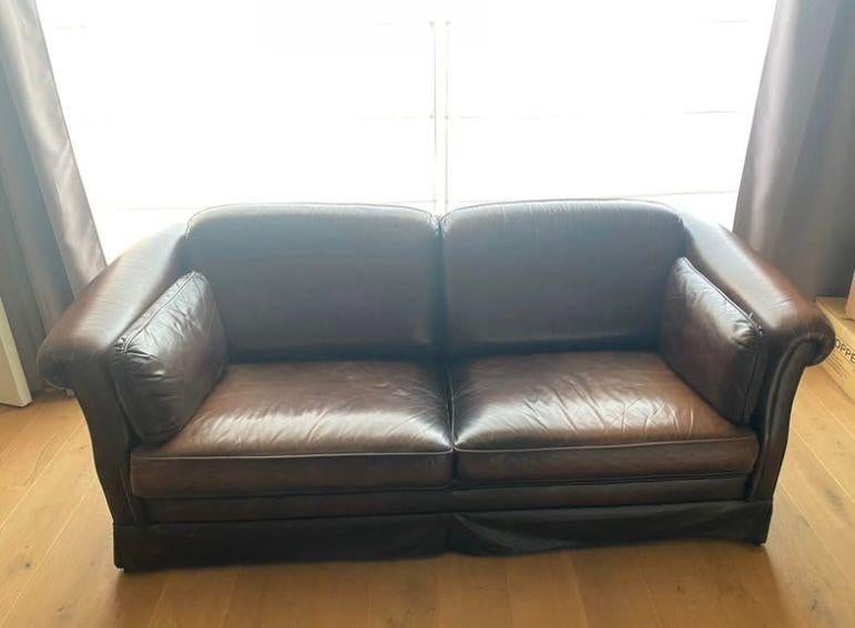 Lederen tweezit, Huis en Inrichting, Ophalen, Gebruikt, 150 tot 200 cm, Chesterfield