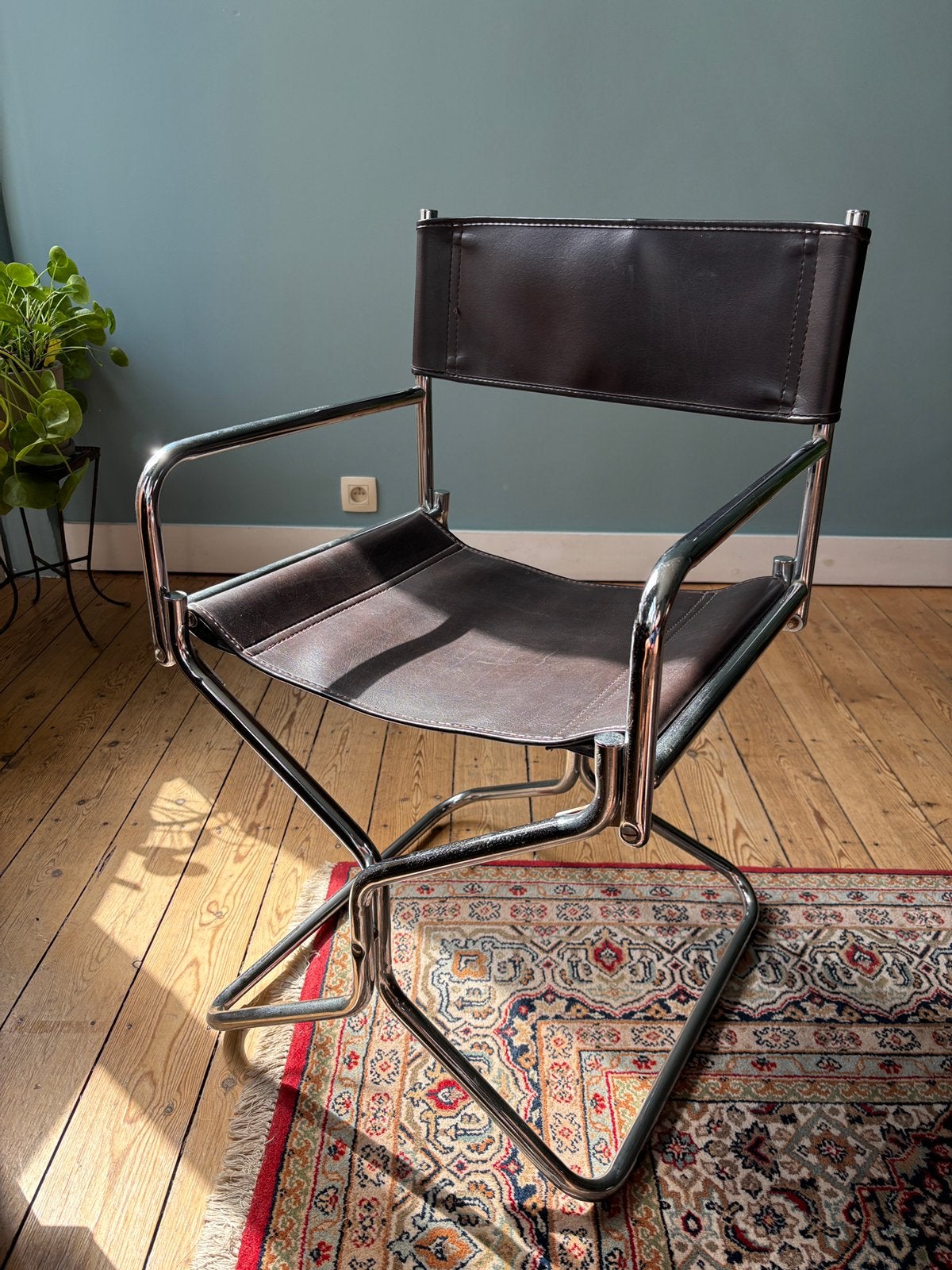 Chaises vintage (4) Lafuma des années 1970 - cuir, Maison & Meubles, Enlèvement, Comme neuf, Cuir