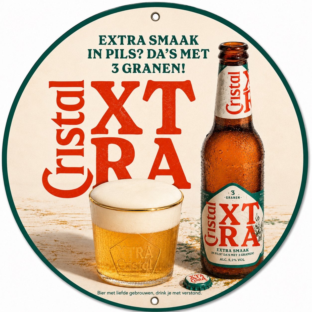 Metalen reclamebord Cristal Alken XTRA retro vintage mancave, Ophalen of Verzenden, Nieuw, Reclamebord, Plaat of Schild, Overige merken