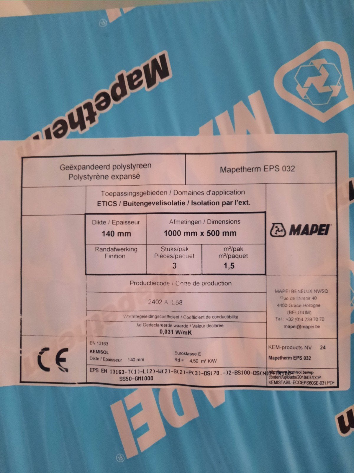 Mapetherm EPS buitengevel isolatie 14 CM, Bricolage & Construction, Isolation & Étanchéité, Enlèvement
