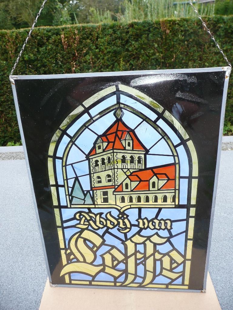 glazen wandversiering/raamversiering "Leffe" in loden kader, Ophalen of Verzenden, Nieuw, Reclamebord, Plaat of Schild, Leffe