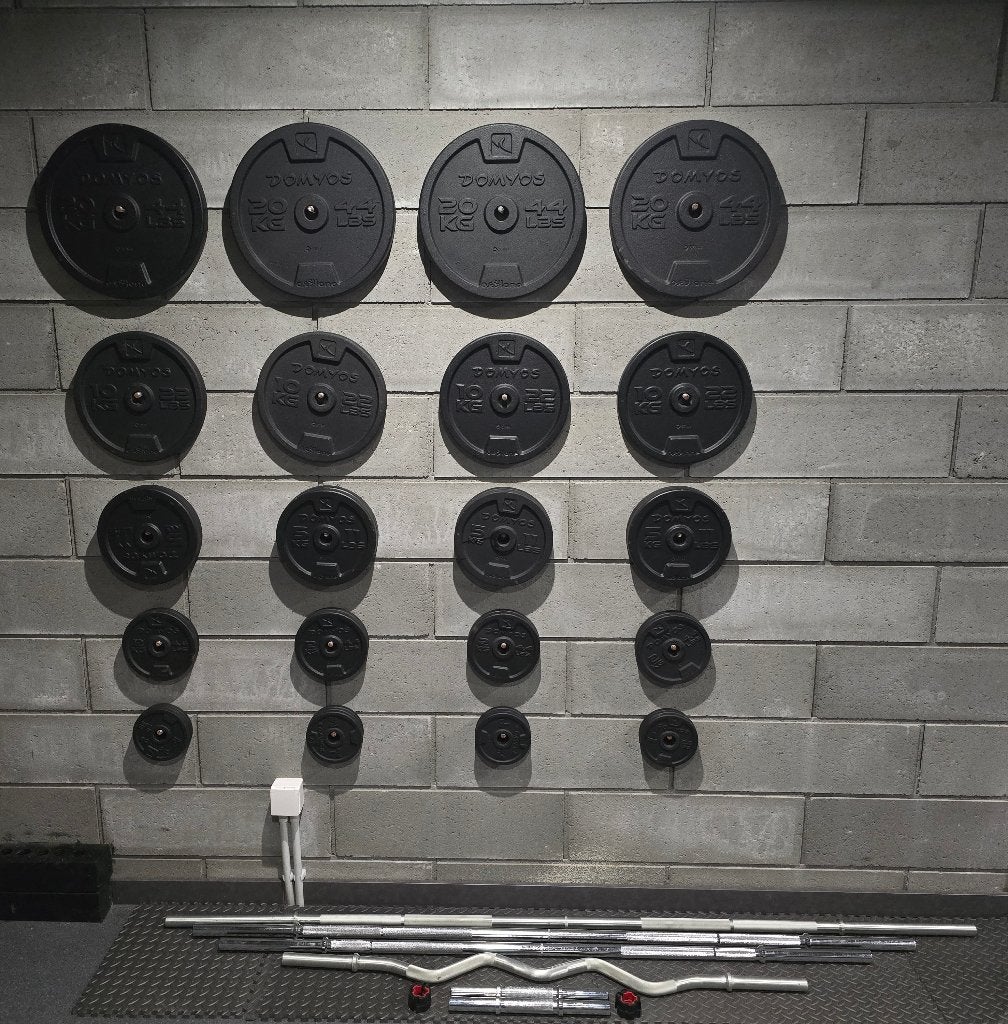 Ensemble disques fonte musculation, Sport en Fitness, Ophalen, Zo goed als nieuw, Benen, Halterschijven