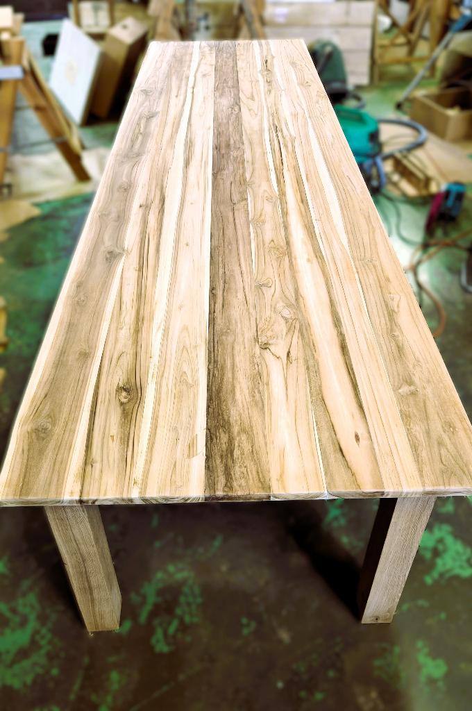 Lange Tafel in teak/eik 3m50*1m, Maison & Meubles, Comme neuf, Rectangulaire, Chêne, 200 cm ou plus