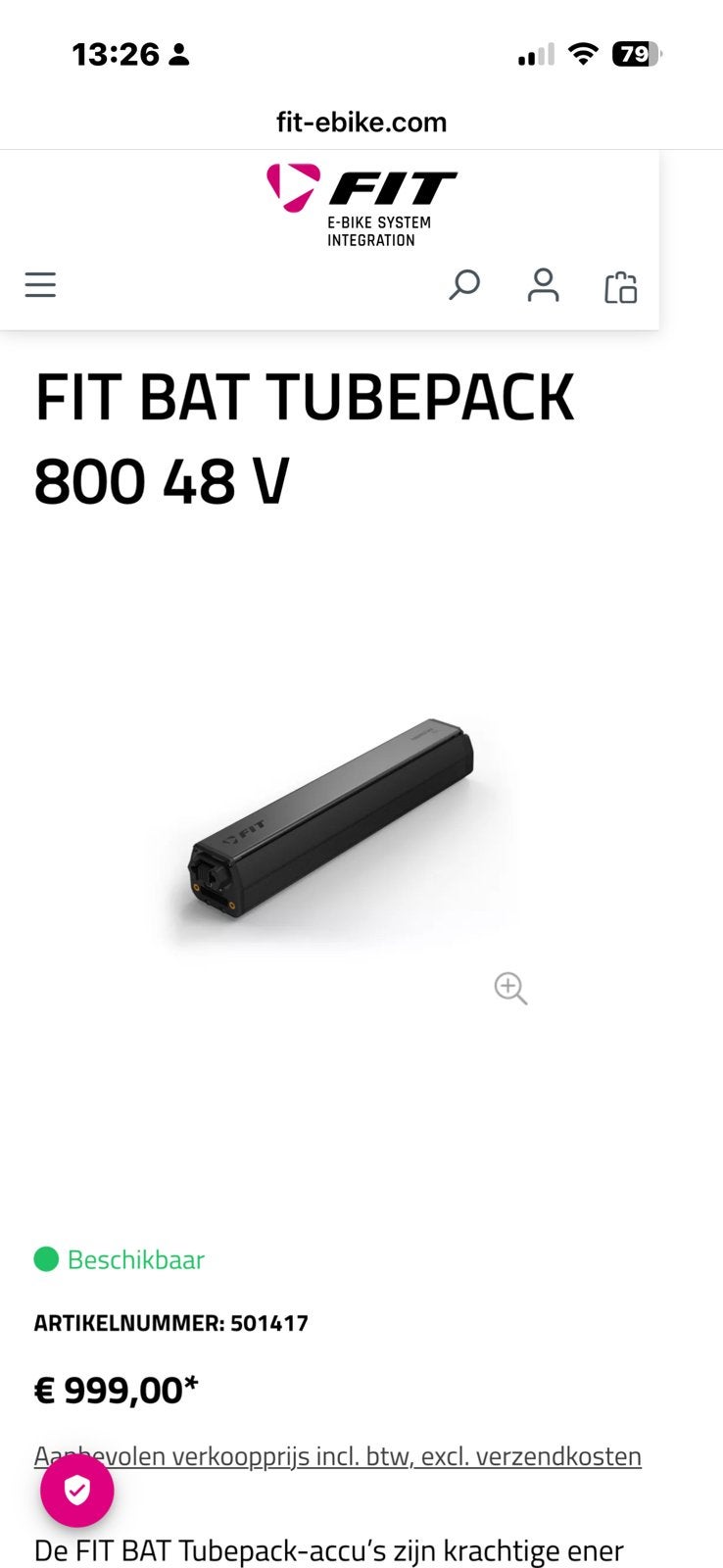 Fit 800 watt 48 volt fietsbatterij, Ophalen, Nieuw