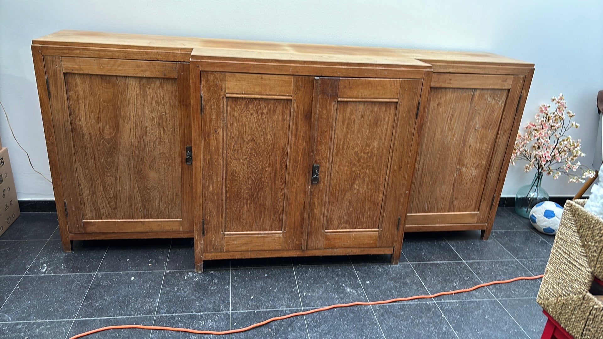 Teak dressoir. Lengte 225 cm hoogte 100 cm, Ophalen, Gebruikt, Teakhout, 200 cm of meer