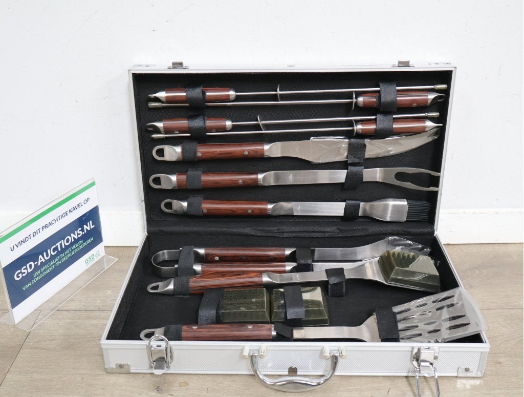 Barbecue gereedschap set in koffertje, Antiek en Kunst, Antiek | Bestek