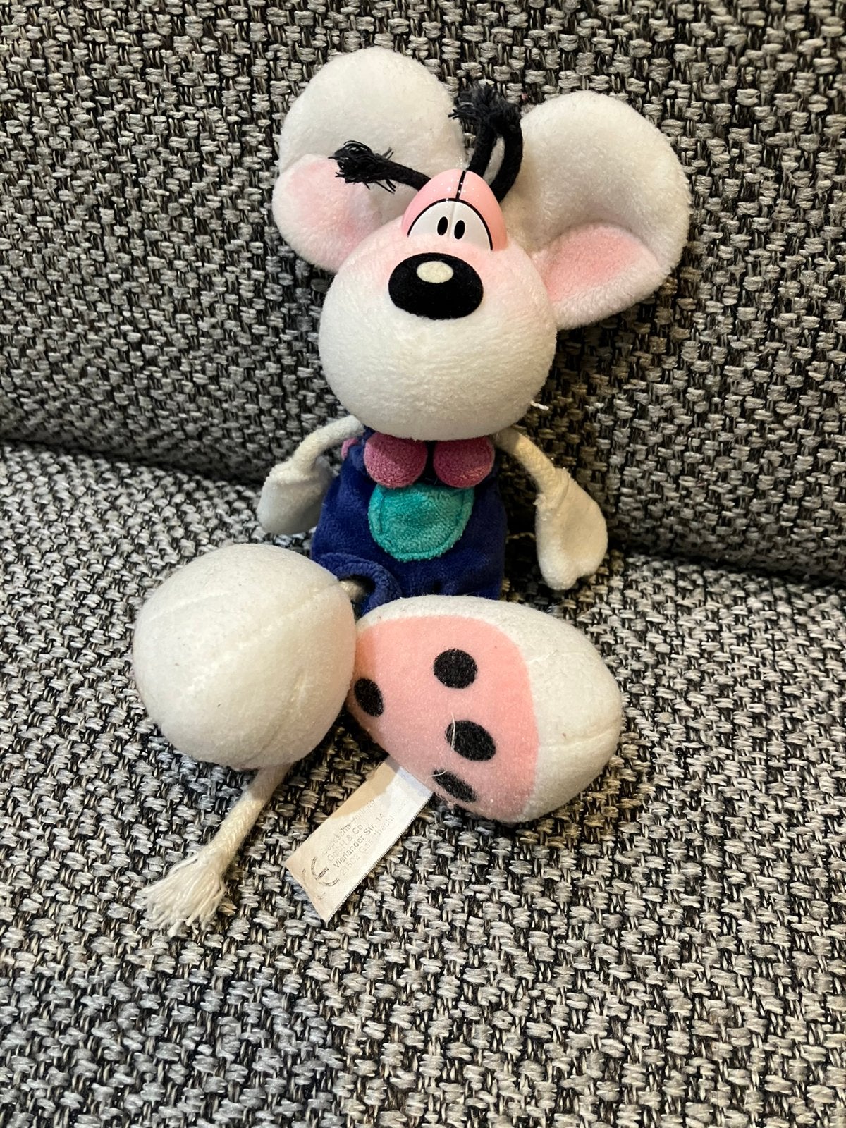 Peluche Diddl 14 cm avec salopette bleue, Collections, Enlèvement ou Envoi, Diddl, Utilisé, Peluche
