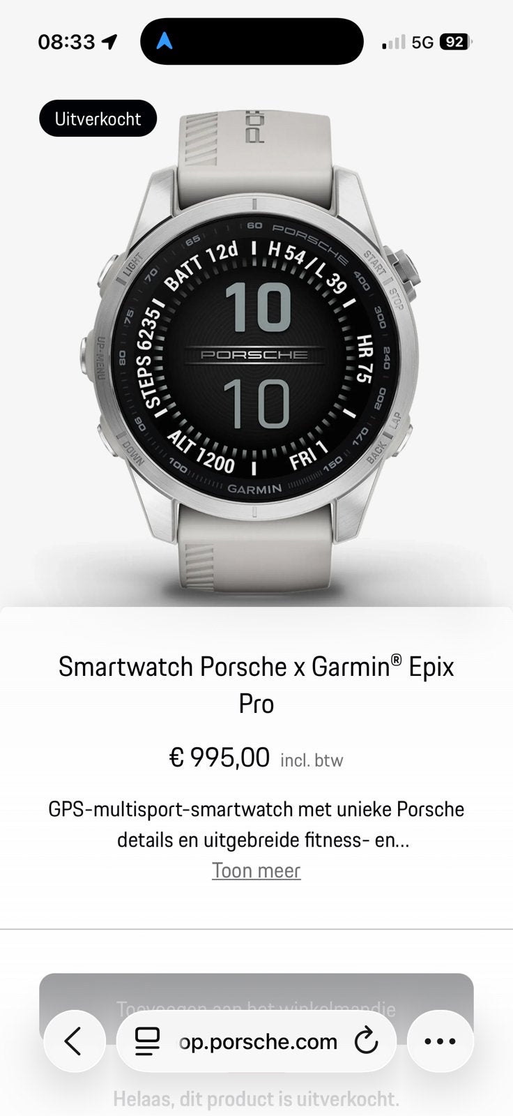 Nieuwe Porsche Garmin Epix Pro Gen2, Handtassen en Accessoires, Ophalen, Wit, Nieuw, Waterdicht
