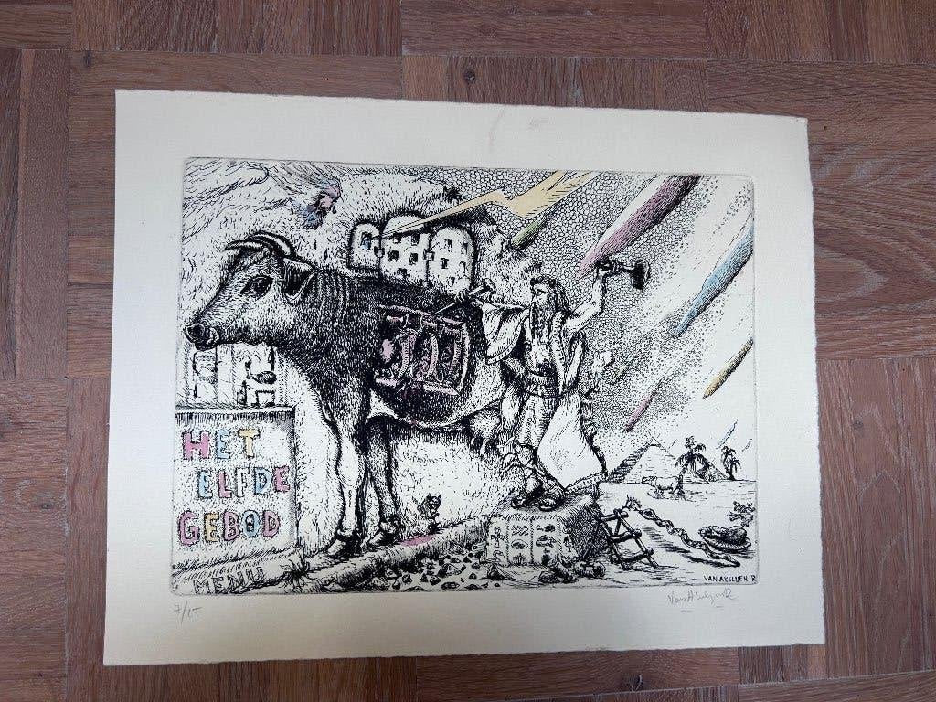 Roger Van Akelijen – Originele gesigneerde ets 7/15, Antiek en Kunst, Ophalen of Verzenden, Ets, Gesigneerd