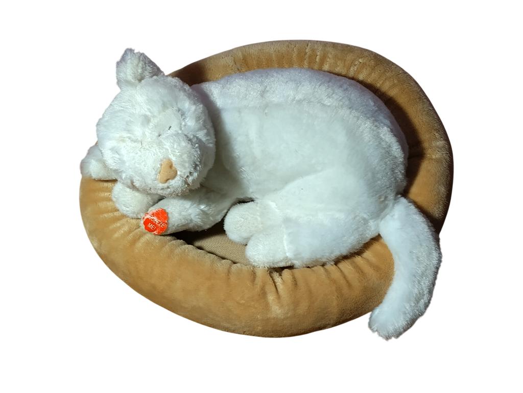 Chat dormant dans son panier +-24cm (testé), Enfants & Bébés, Jouets | Peluches, Enlèvement, Comme neuf, Chat
