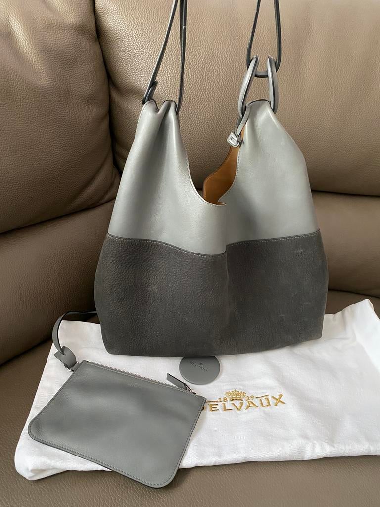 Sac à main Delvaux Givry gris clair et gris foncé, Ophalen of Verzenden, Zo goed als nieuw, Grijs, Handtas