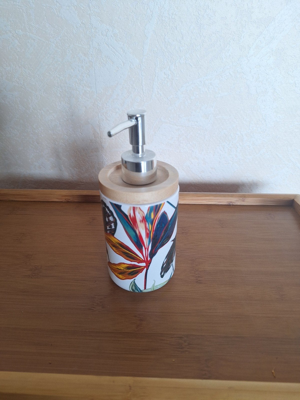 Luxe Zeepdispenser met Houten accent & Botanische print, Ophalen, Meerkleurig, Overige merken, Nieuw