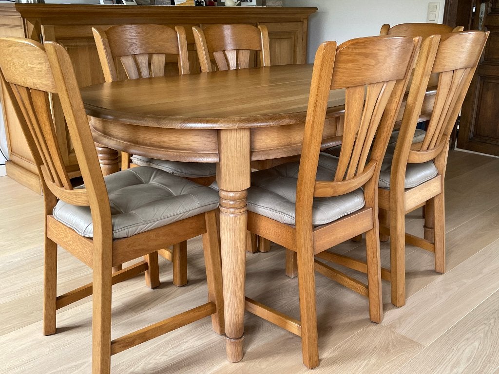 volledige eiken eetkamer, Ophalen, Gebruikt, Lichte eik, 4 tot 6 stoelen