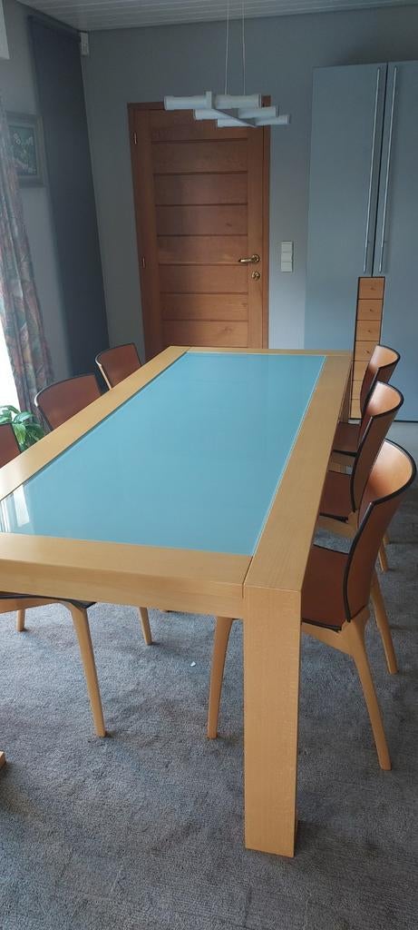Cassina beuken eettafel en 6 leren stoelen, Ophalen