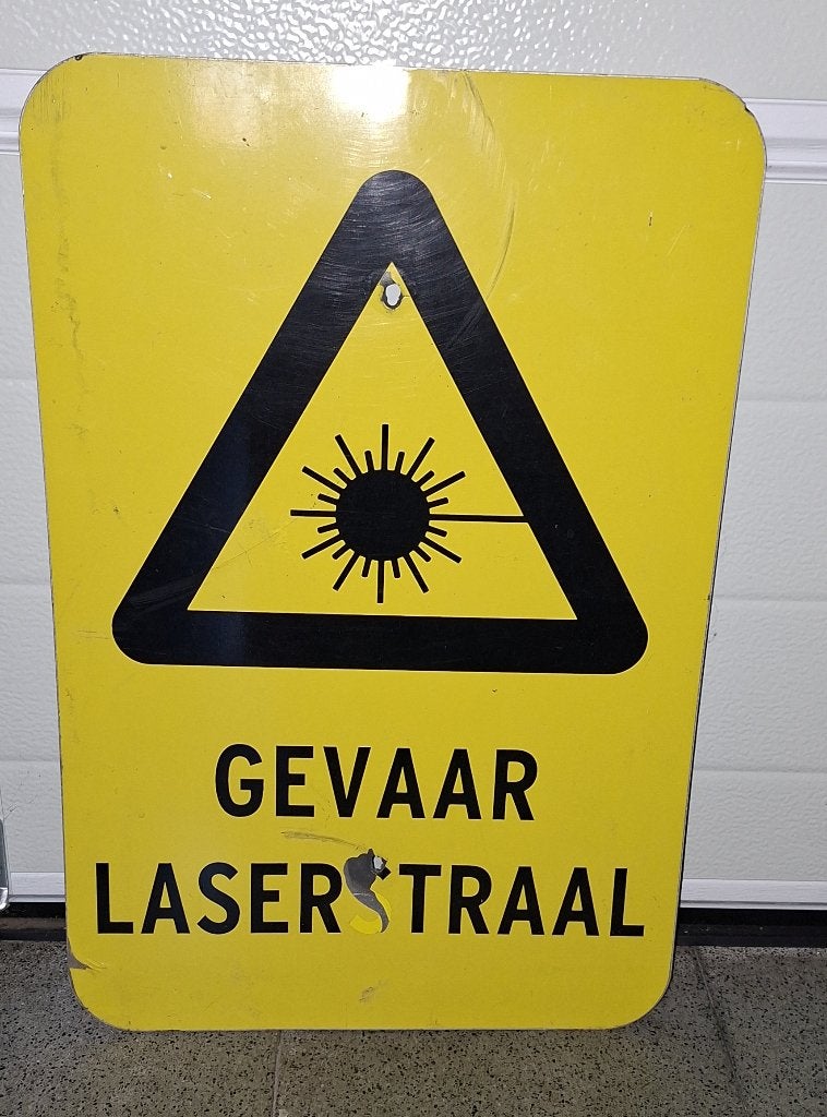 Verkeersbord Gevarenbord Opgelet Laserstraal 60x40cm, Huis en Inrichting, Woonaccessoires | Wanddecoraties, Metaal, Gebruikt, 40 cm