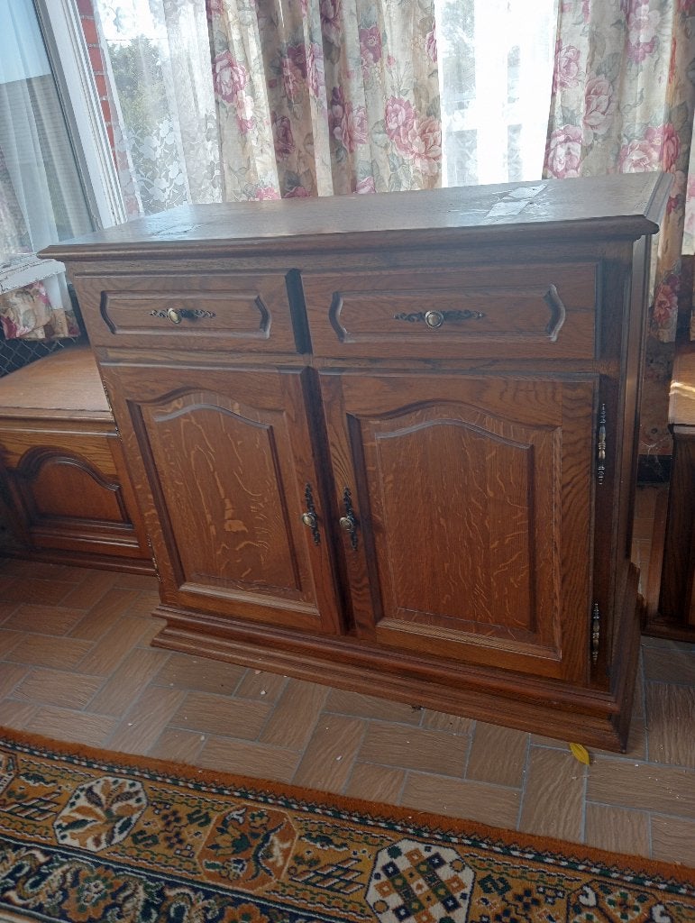 Vintage eiken dressoir, Ophalen, Eikenhout, 25 tot 50 cm, Met lade(s)